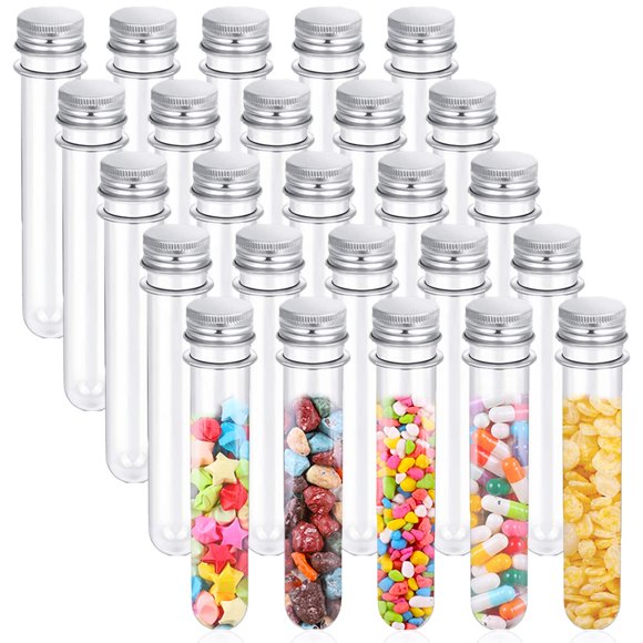 Tubos de ensayo OJYUDD de 40 ml de plástico transparente con tapones de rosca, 25 unidades
