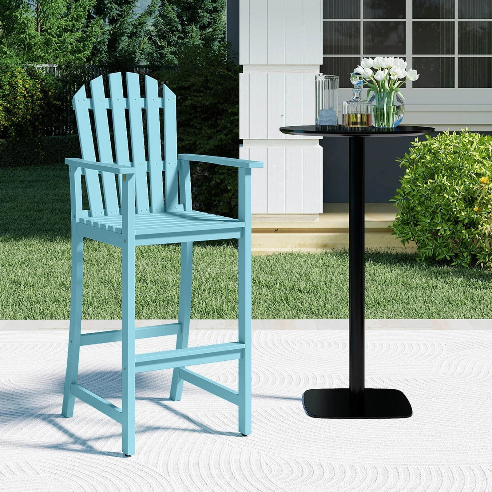 DRAZUNO 2PCS Tall Adirondack Chair w/Back, Armrests and Footrest for Balcony Porch Deck