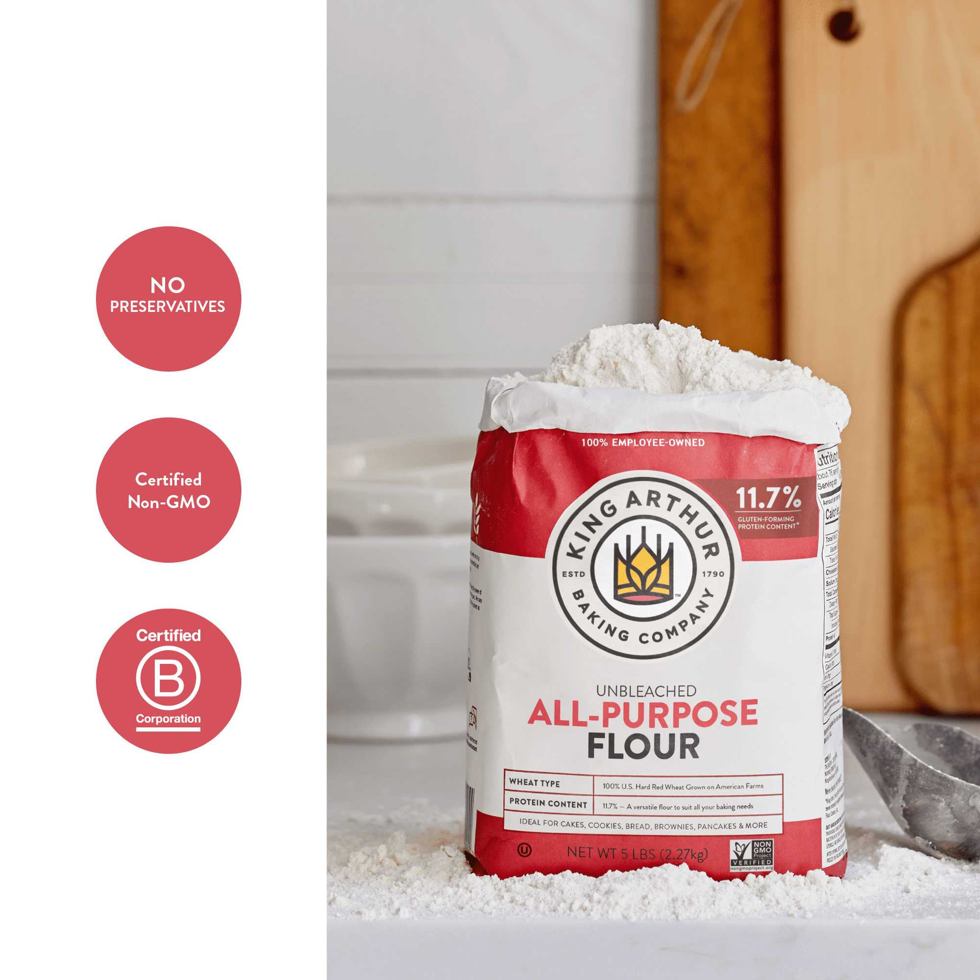 King Arthur, All Purpose Unbleached Flour, Non-GMO Project Verified, Certified Kosher, No Preservatives, 5 lbs
