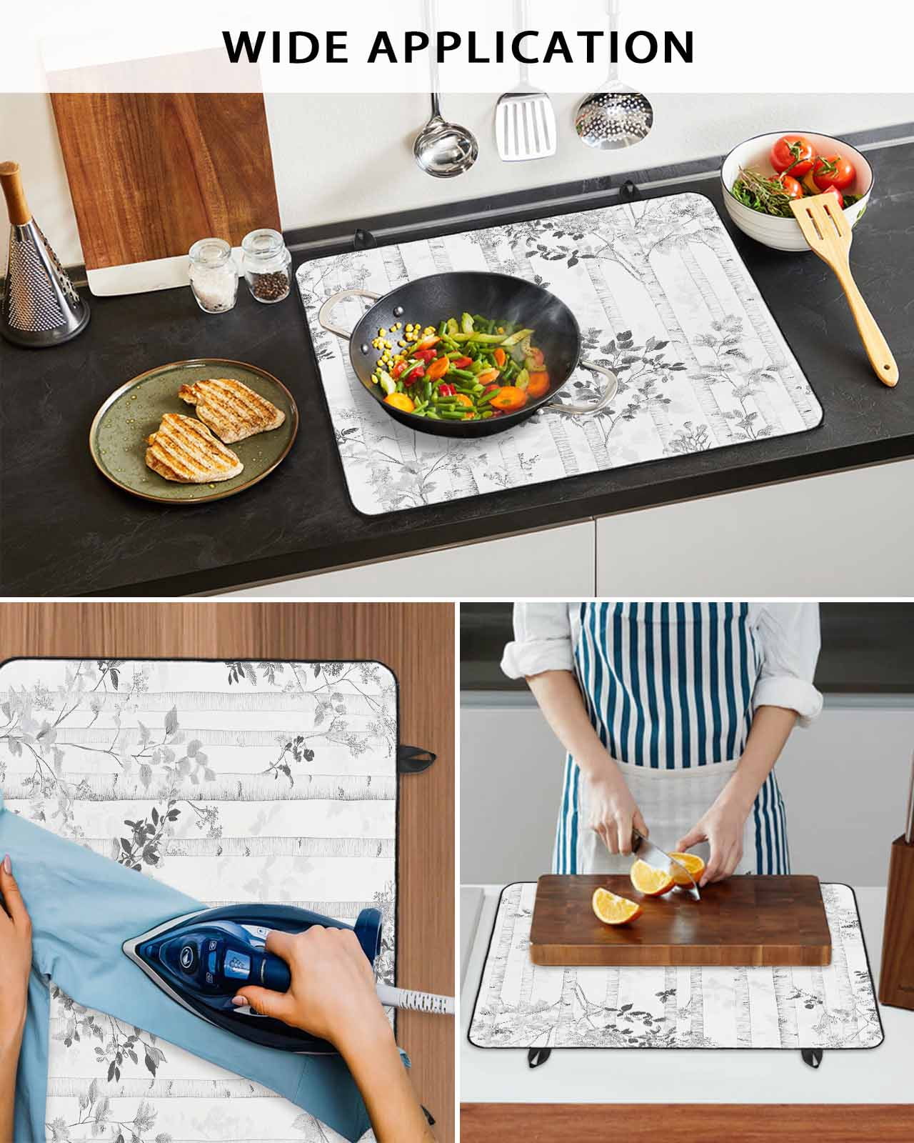 nqOlkjepod Large Induction Cooktop Protector Mat 36"x21", Grey Branches Forest Stove Top Covers for Electric Stove, Gray Tree Watercolor Decorative Stove Burner Cover Mats, Glass Top Stove Cover