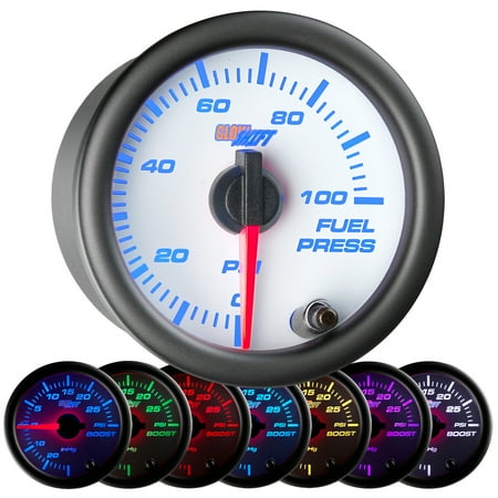 - GlowShift White 7 Color 100psi Fuel Pressure Gauge