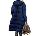 thumbnail image 2 of Innerwin Overcoats Long Sleeve Ladies Fleece Jacket Winter Hooded Loose Sherpa Coat Navy Blue M, 2 of 3
