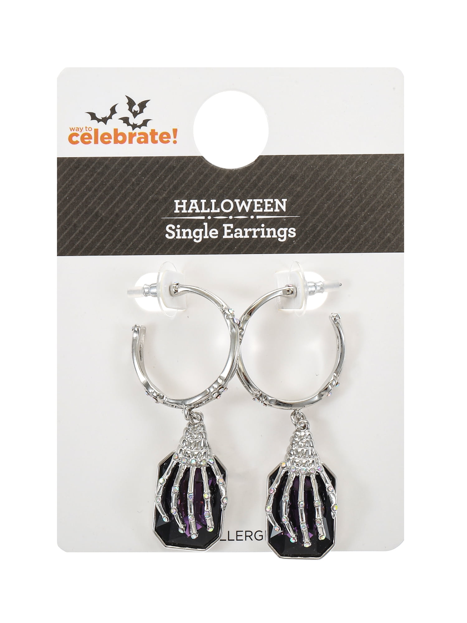 Way to Celebrate Halloween Dangling Skeleton Hand Earrings, 1 Pair, Female