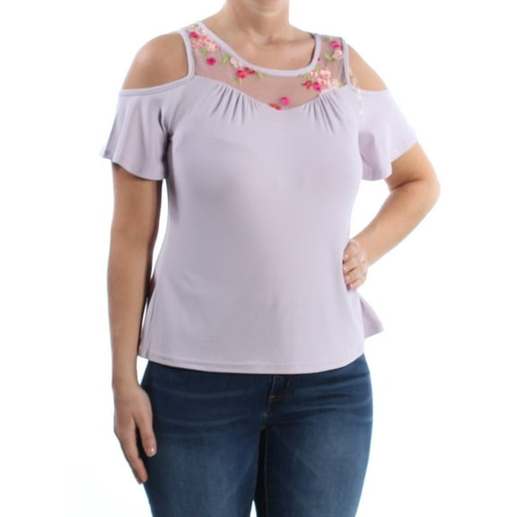 ULTRA FLIRT $34 Womens New 1599 Purple Embroidered Cold Shoulder Top L B B