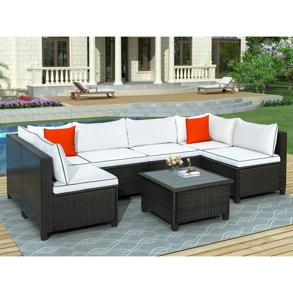 Pannow Quality Rattan Wicker Set,with Cushions and Pillows,Outdoor