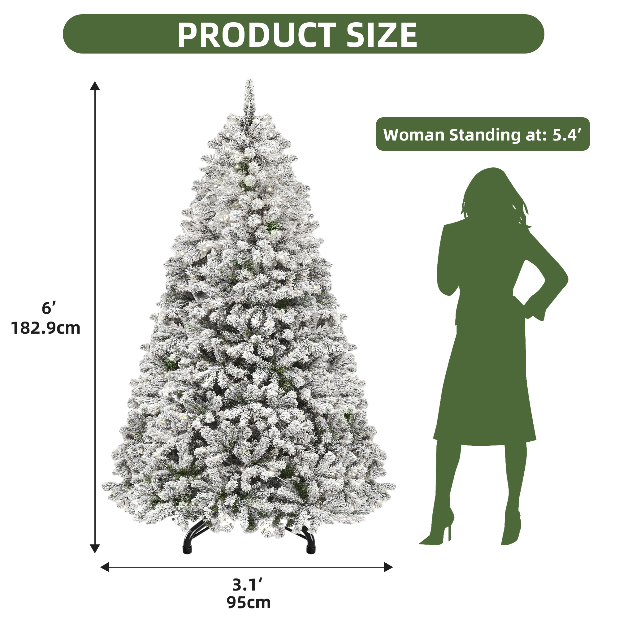 Uforic 6ft Pre-Lit Snow Flocked Christmas Tree With Remote photo 3
