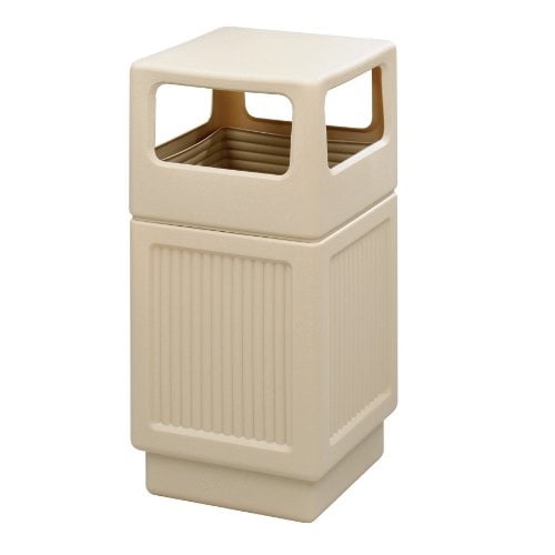 safco products canmeleon outdoor/indoor recessed panel trash can 9476tn,  tan, decorative fluted panels, 38-gallon capacity