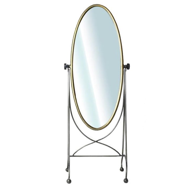 HomeRoots 384114 Gray & Gold Oval Vanity Floor Mirror
