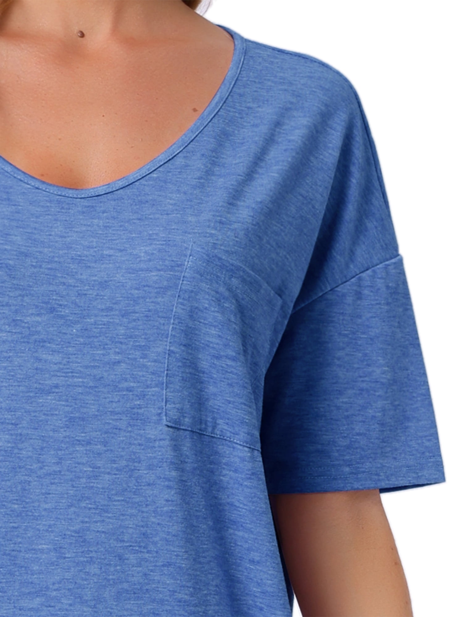 DARING DIVA Women's Soft V Neck Sleepshirts Comfy Oversized Nightshirt L Blue