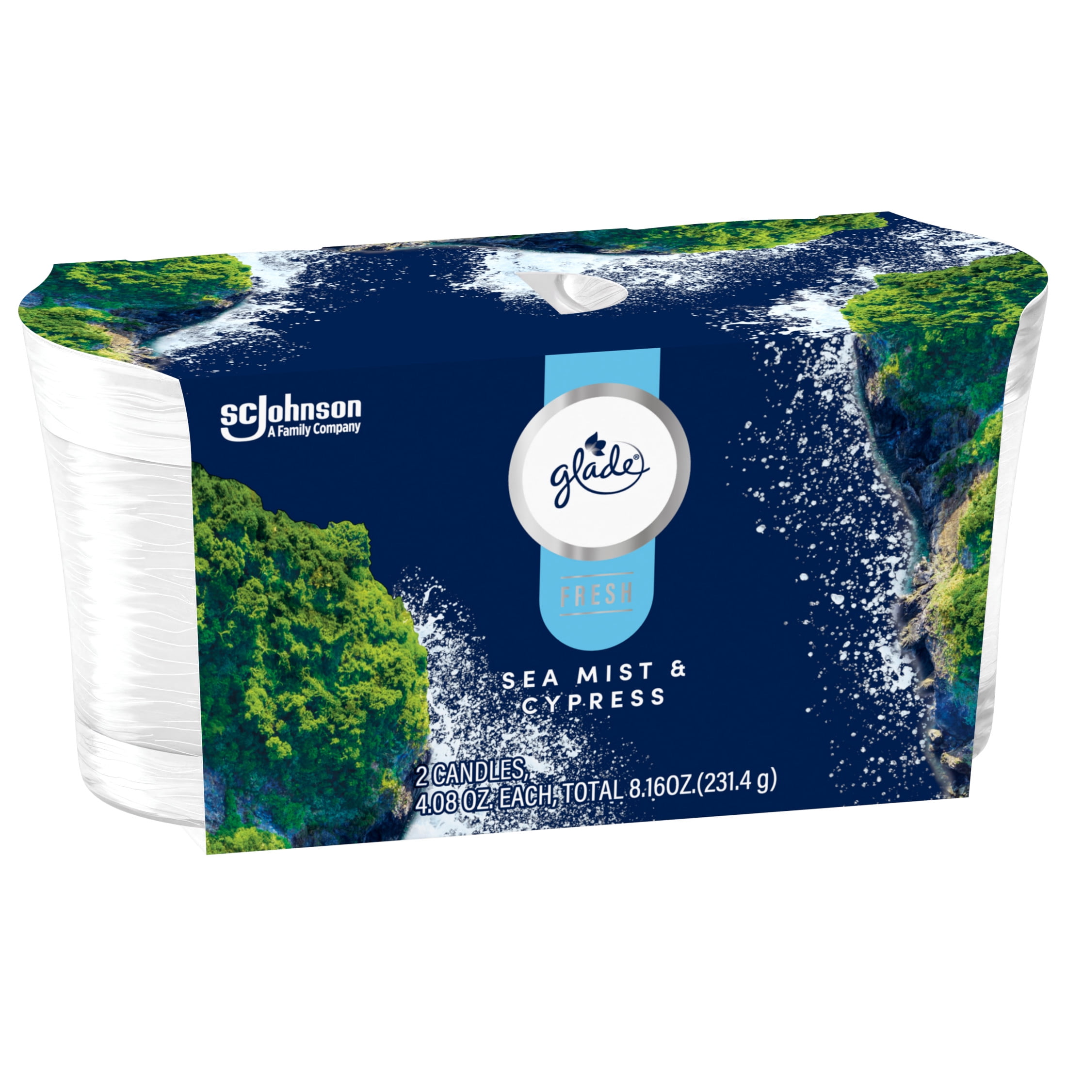 Glade Candles, Sea Mist & Cypress, Fresh Collection, 8.16 oz, Pack of 2