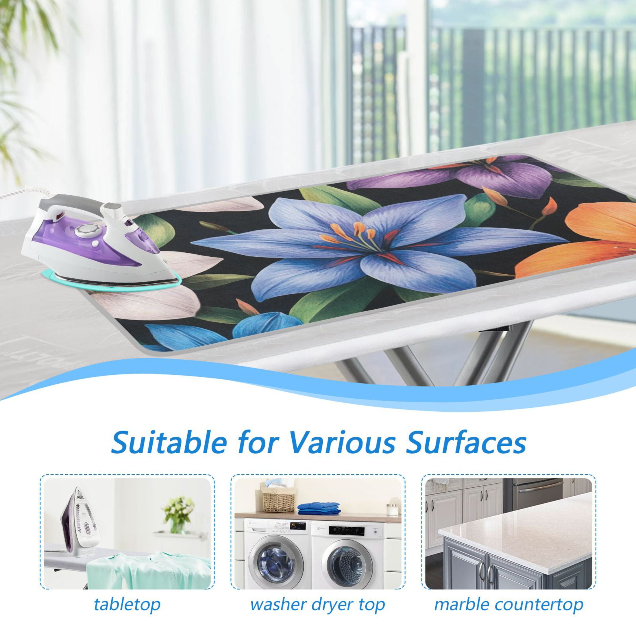 Vintage Various Flowers Ironing Mat Blanket for Table Top Travel Portable Ironing Board Pad 47.2x27.6 Inch
