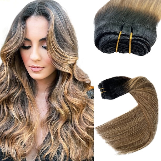 Extensiones de cabello cosido Extensiones de cabello de trama de cabello humano real Cabello humano 22 pulgadas 120G Extensiones de cabello Ombre Balayage Marrón y Rubio Extensiones de trama de cabell