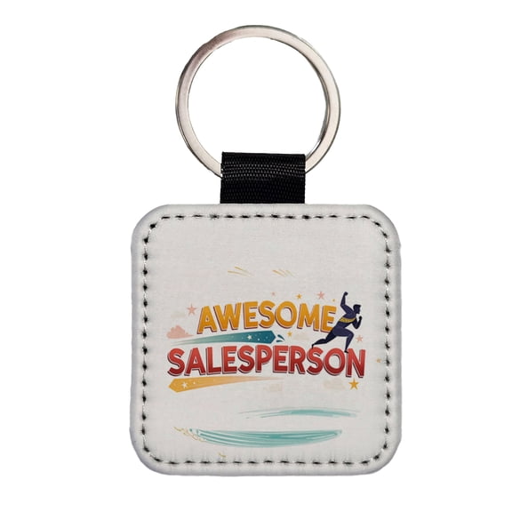 Awesome Salesperson Inspirational Superhero Faux Leather Square Keychain