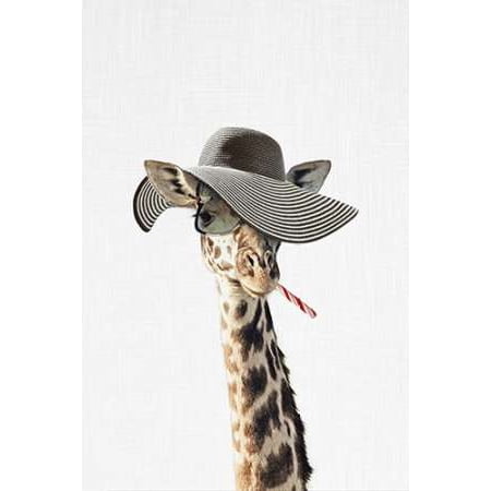 Giraffe Dressed in a Hat Stretched Canvas - Tai Prints (12 x 18)
