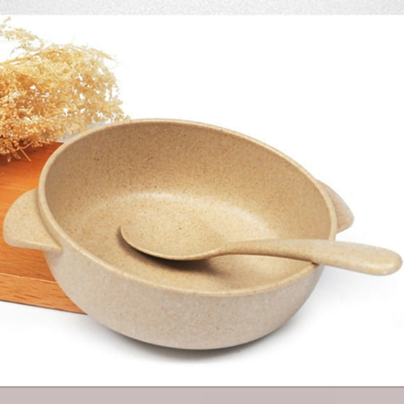 Children Wheat Straw Bowl Kid Snack Bowl Baby Cereal Bowl Wheat Straw Bowl With Spoon Children Wheat Straw Bowl Household Baby Toddler Feeding Bowl For Cereal Rice Snack With Spoon