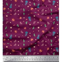 Soimoi Pink Heavy Canvas Fabric Crab & Jellyfish Ocean Print Sewing Fabric Yard 58 Inch Wide