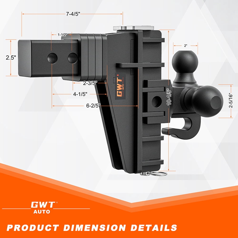 GWTAUTO Adjustable 2.5" Receiver Trailer Hitch 6" Drop Tow Hitch 18500LBS Tri-Ball