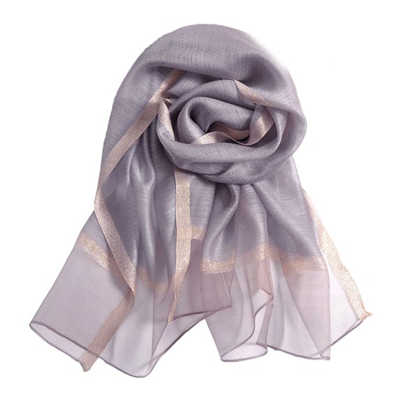 Solid Color Mulberry Silk Scarf for Women Soft Blanket Shawl Beach Gauze Scarves and Wraps for for All Season - Gray