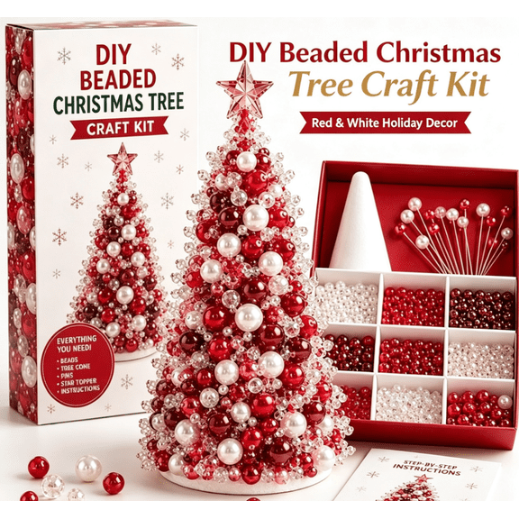 DIY Beaded Christmas Tree Craft Kit, Mini Tabletop Xmas Tree Decor, Holiday Handmade Art Set for Home Desktop Decoration, Christmas Gift for Kids & Adults