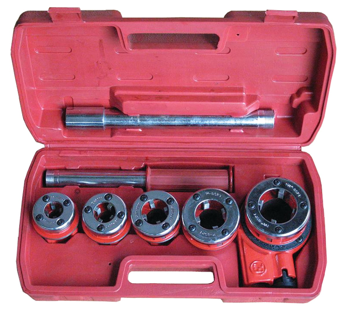 PIPE THREADER RATCHET TYPE WITH 5 DIES AND PIPE CUTTER PLUMBING HAND TOOLS SET 
