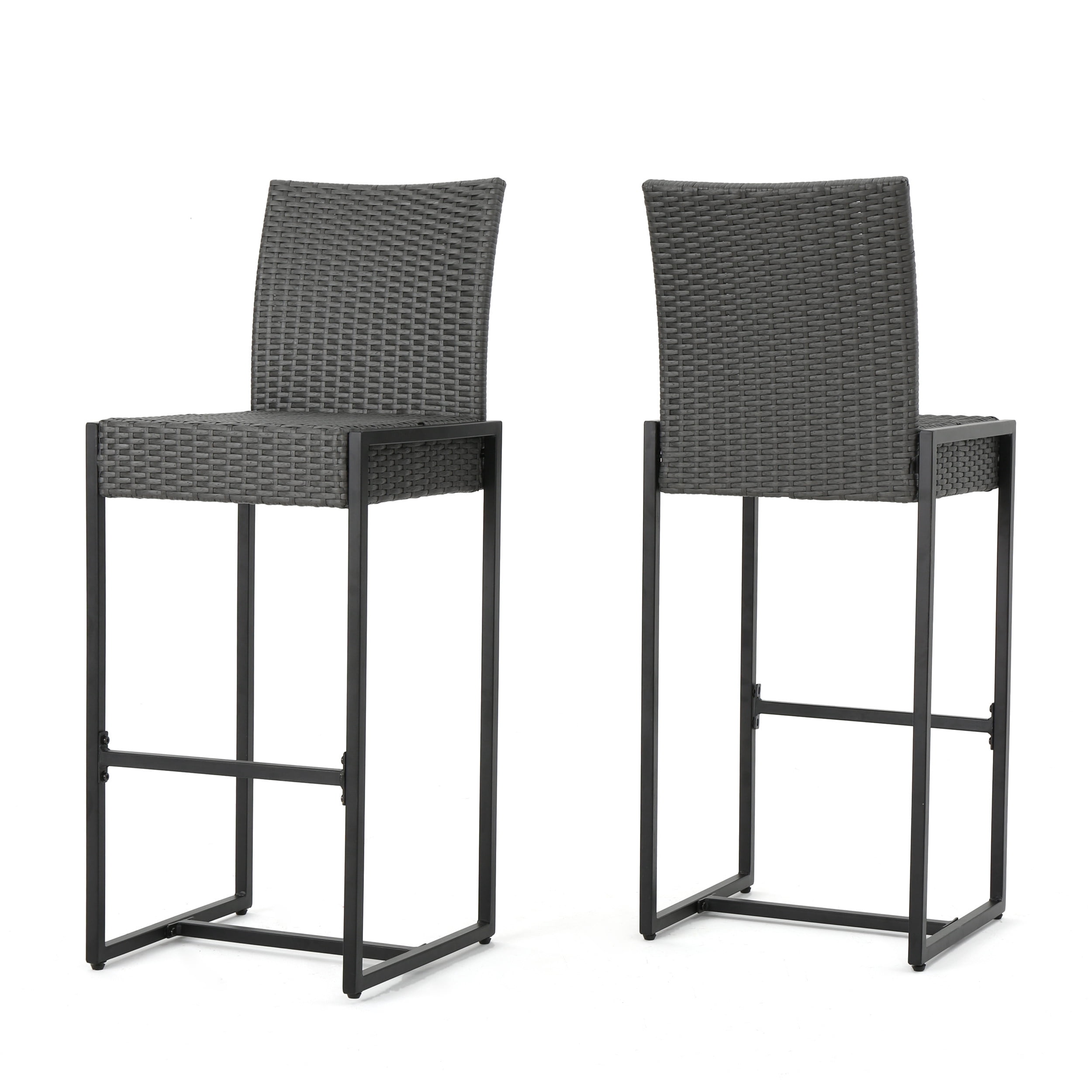 Outdoor Wicker Bar Stool Set of 2, Height Leisure Seats for Patio Bar, Brown and Grey