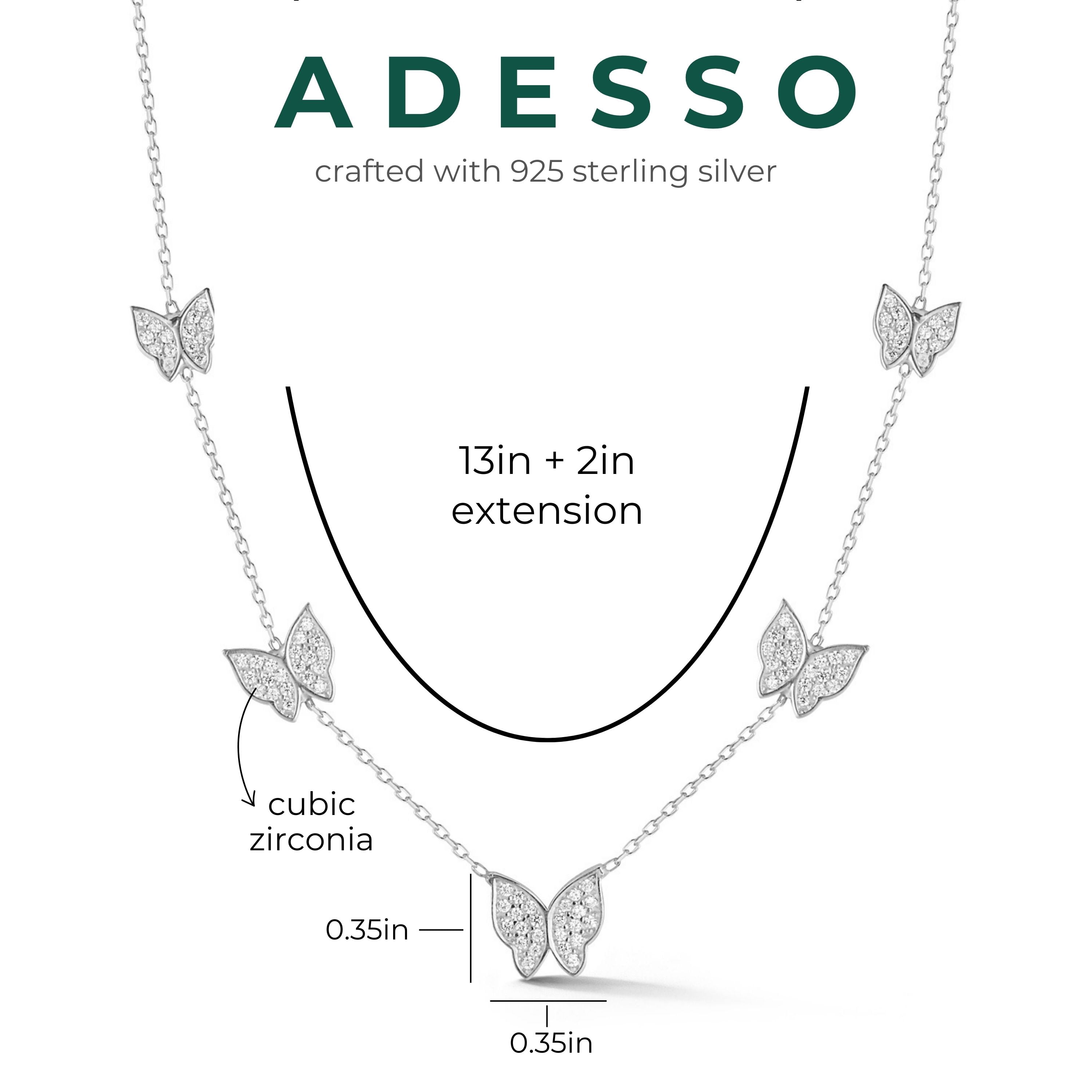 Adesso Milano Jewelry Sterling Silver Dainty Butterfly Choker Necklace for Women, Silver, 13"