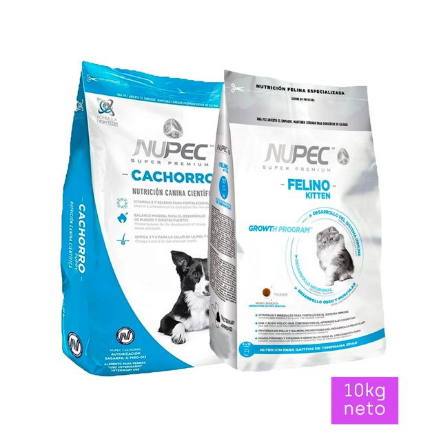 Pack de Croquetas para perro Nupec Cachorro 8Kg y Felino Kitten de 3Kg Nupec Perro Cachorro y Felino Kitten