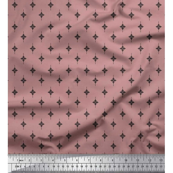 Soimoi Modal Satin Fabric Dot & Black Small Motif Shirting Print Sewing Fabric Yard 42 Inch Wide