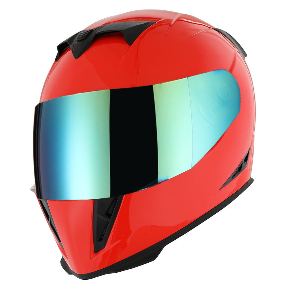 1Storm Motorcycle Full Face Helmet Street Bike Skull King HJK311 + One Extra Clear Shield; Glossy Red