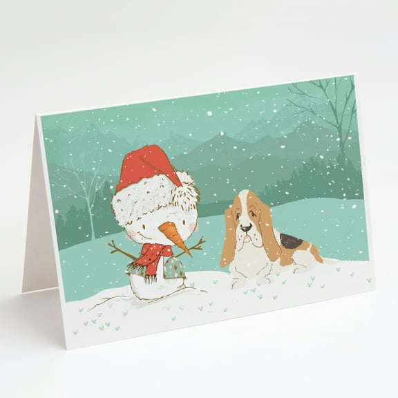 Basset Hound Snowman Christmas Greeting Cards and Envelopes Pack of 8
