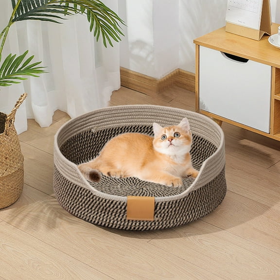 Woven Pet Bed All Season Cat Bed Handmade Rattan Pet Mat Small Dog Bed Scratching Pad Pet Sleeping Mat Multi-functional Pet Bed