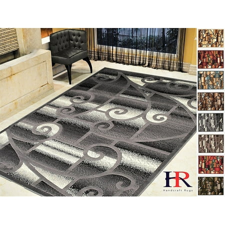 - Handcraft Rugs-Modern Contemporary Living Room Rugs-Abstract Carpet with Geometric Swirls Pattern-Gray/Black/White/Ivory (5x7 feet)
