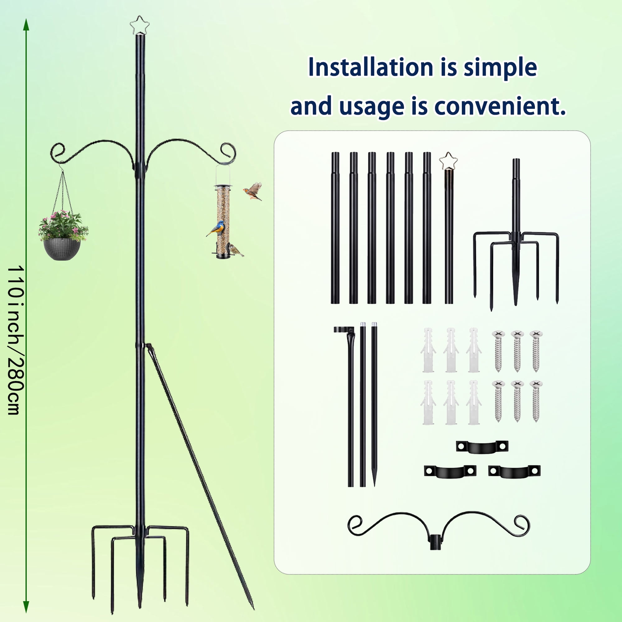 2 Pack String Light Poles for Outside, Metal Lights Hanger Pole Outdoor with Fork, Lighting Hanging Post Accessories for Patio Decor Garden Backyard Yard Front Porch Outside Decorations