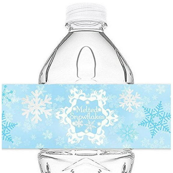 Snow Princess Bottle Wraps - 20 Snowflake Water Bottle Labels - Snowflake Decorations - Made in the USA