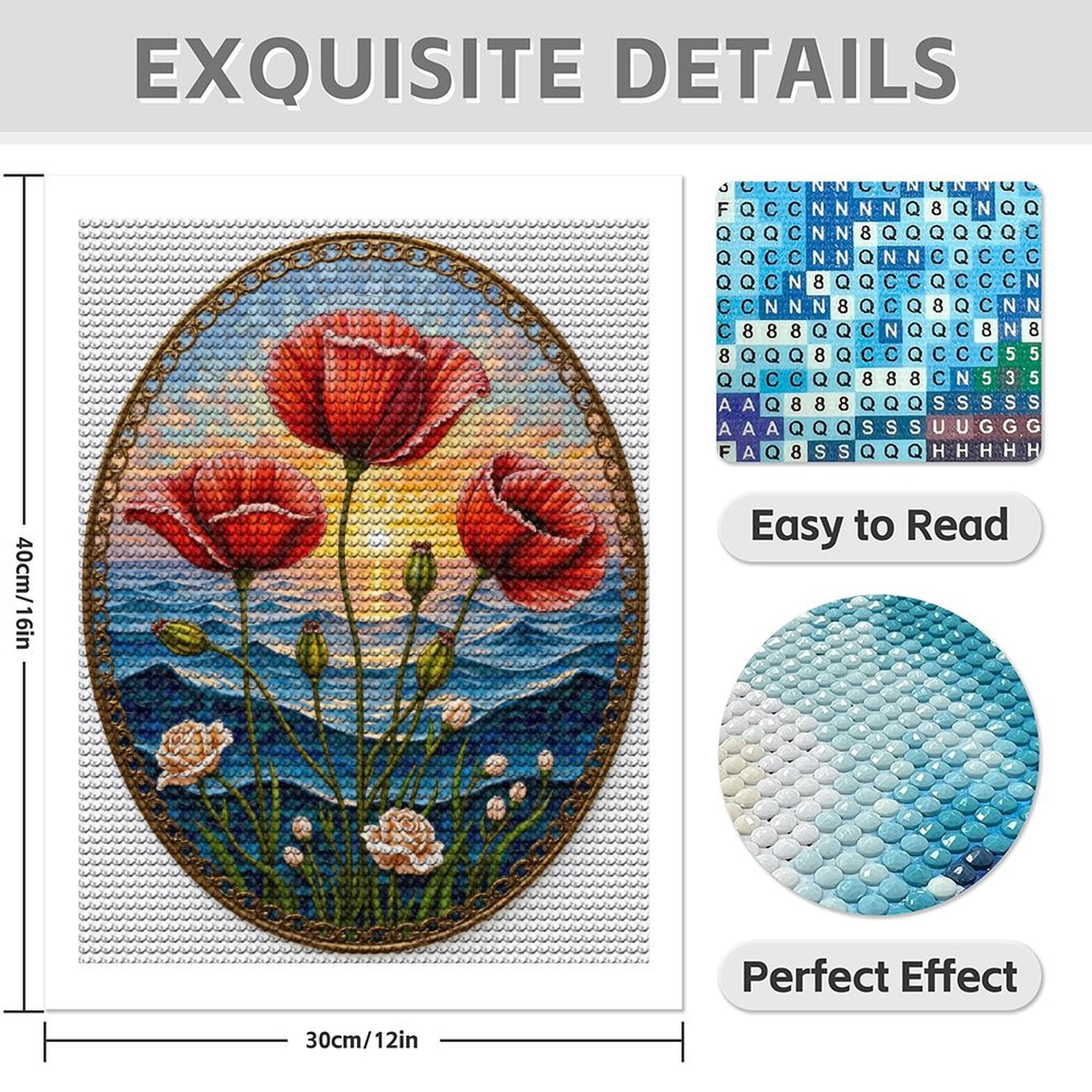 Diamond Art Kit for Adults, Sunset Ocean Floral Mosaic Art Diamond Painting for Adults Beginners, DIY Diamond Art Painting Kits, 5D Diamond Painting Crafts for Home Decor 12x16 Frameless