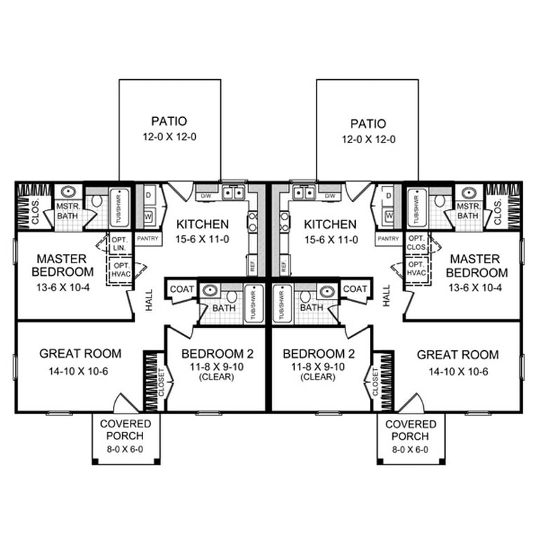 House Plan Gallery - Hpg-825 - 825 Sq Ft - 2 Bedroom - 2 Bath Small Duplex House  Plans - Single Story Printed Blueprints - Simple To Build (5 Printed Sets)  - Walmart.Com