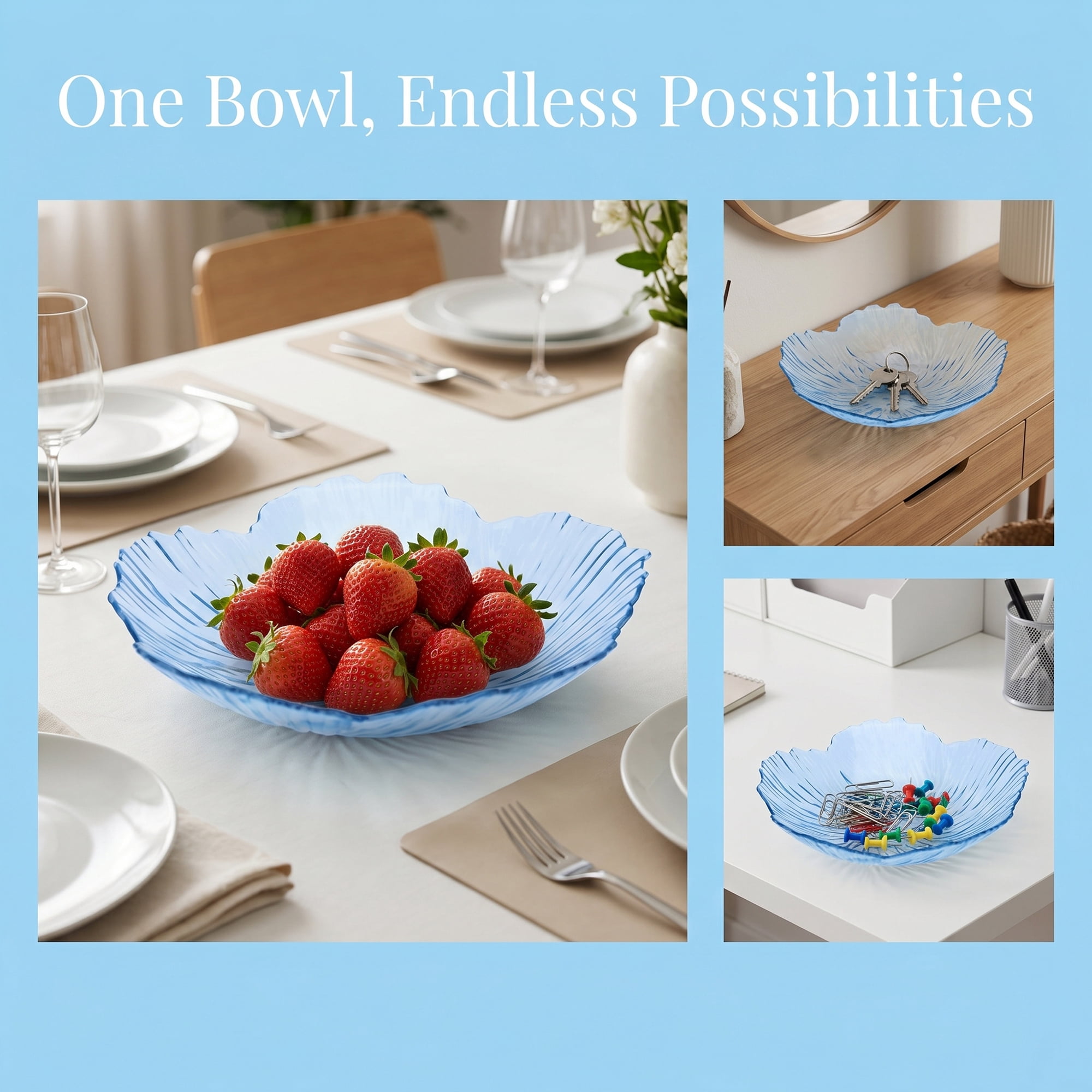 Unique Bargains Flower Petal Shaped Trinket Scalloped Tray Blue 6.3"L x 6.3"W x 1.6"H