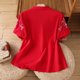 thumbnail image 3 of Vestidos Casuales Para Mujer, Blusas De Mujer De Moda Blusa de moda con cuello vuelto y manga corta con botones bordados de lino sintético para mujer, 3 of 3