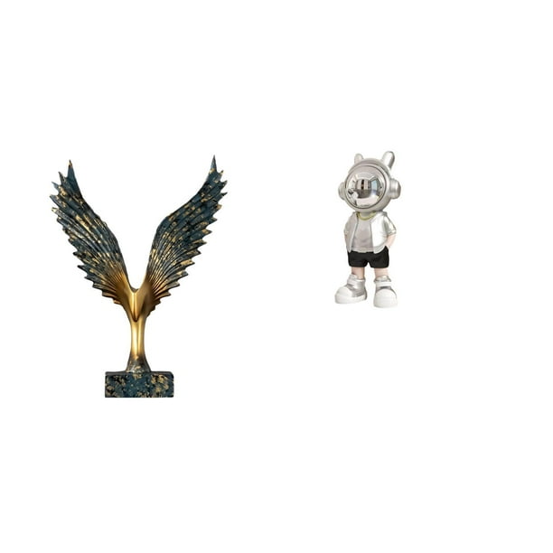 Estatua de la casa,Estatua de ala hecha a mano,artesanía de resina para cafetería,Escultura de alas extendidas,adorno artesanal,Figura de escritorio,Estante con estatua de astronauta para