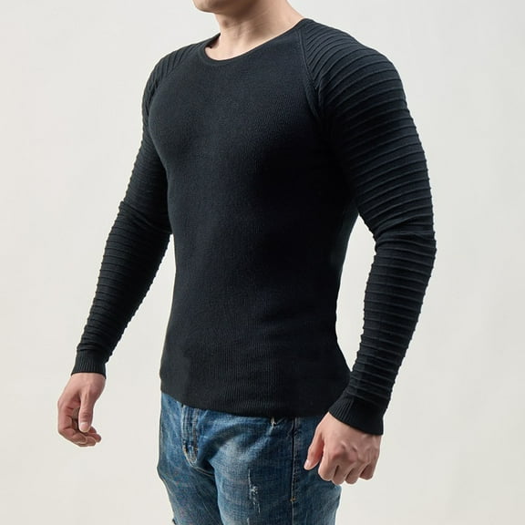 jsaierl Sweaters for Men Casual Solid Crew Neck Pullover Muscle Long Sleeve Sweater Slim Fit Bottoming Knit Shirt Top