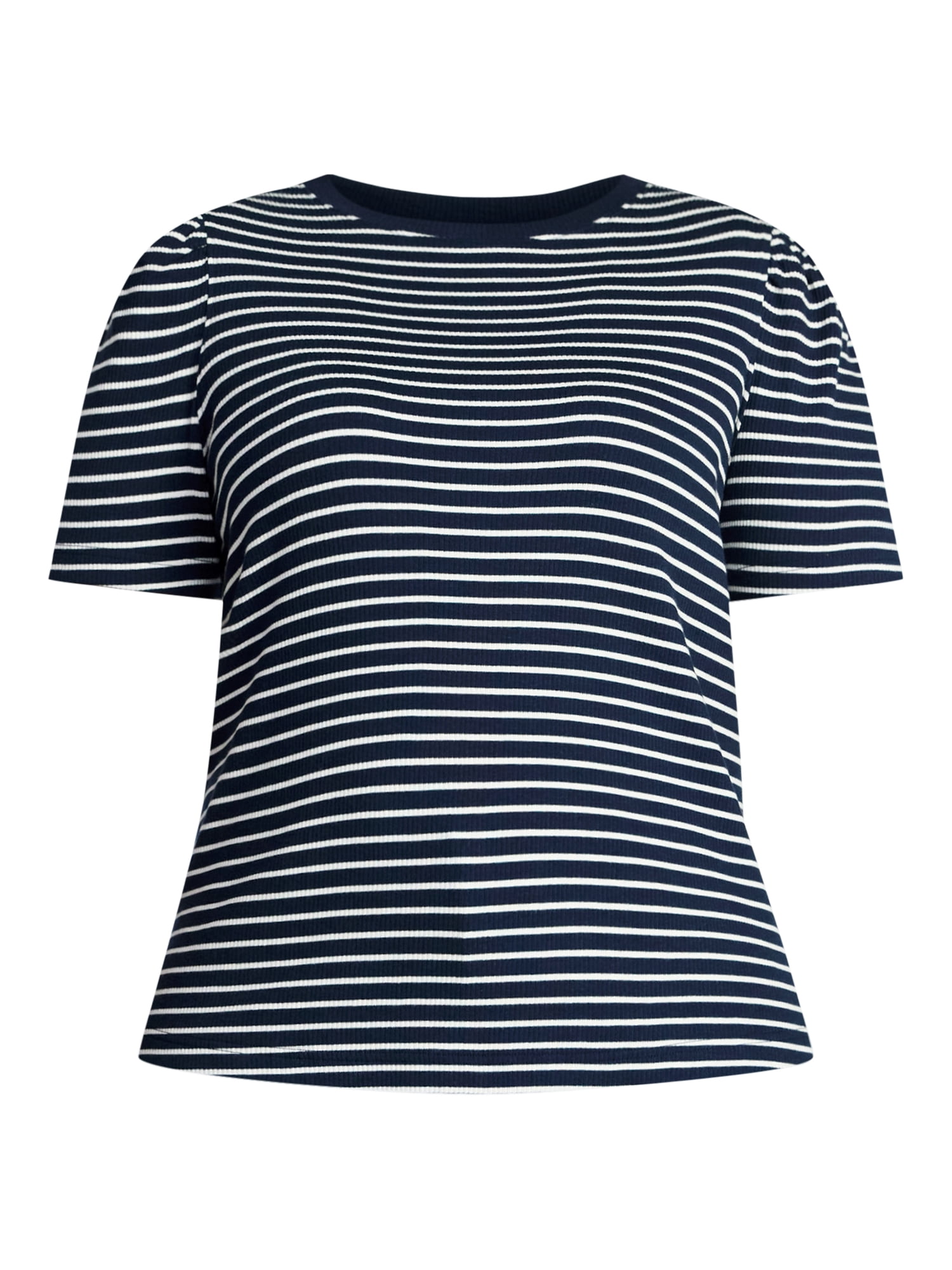 Terra & Sky Women's Plus Size Crewneck Top with Short Puff Sleeves, Size 0X-4X