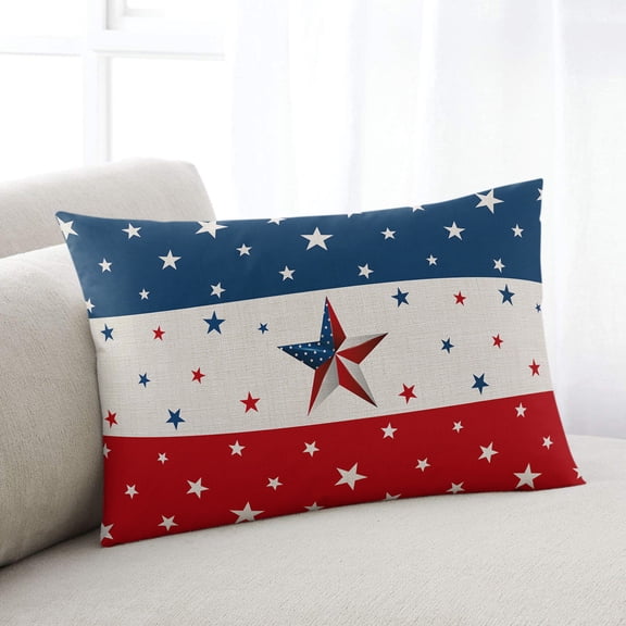 4th of July Throw Pillow Cover, Pillowcase Protectors with Zipper, Breathable Decorative Lumbar Pillow Case Cover, Red White Blue Striped Independence Day Star Pillow Shams for Couch Sofa 12x20Inch