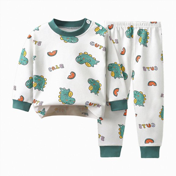 CAUYDY 6T 7T Kids Girls Sleepers Baby Boy Clothes Long Sleeved T-Shirt and Elastic Waist Pants 2 Piece Set Cute Pajamas Fall Winter,White