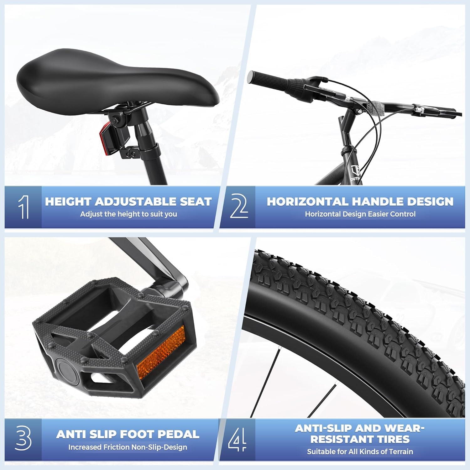 Marknig 26" Mountain Bike 7 Speed Bicycle for Adult with High-Carbon Steel Frame, Dual Disc & V-Brakes, Adjustable Seat for Men and Women, Black