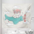 thumbnail image 1 of Adventure Tapestry, Bear Flying in the Sky Among the Clouds on Biplane, Fabric Wall Hanging Decor for Bedroom Living Room Dorm, 5 Sizes, Pale Mauve Seafoam, by Ambesonne, 1 of 1