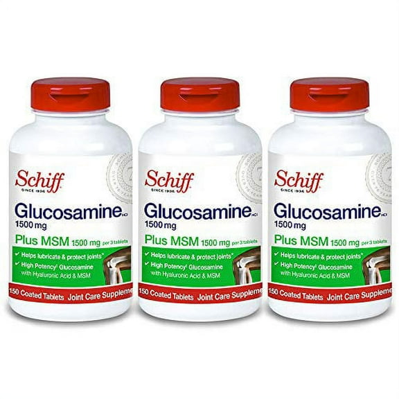 Schiff Glucosamine 1500mg Plus MSM and Hyaluronic Acid, 150 Tablets - Joint Supplement (Pack of 3)