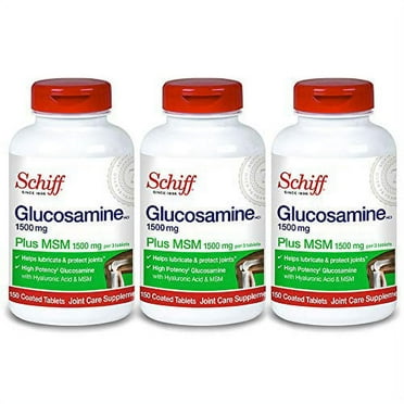 Schiff Glucosamine 1500mg Plus MSM and Hyaluronic Acid, 150 Tablets - Joint Supplement (Pack of 3)
