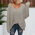 thumbnail image 2 of Arlun Women's V-Neck Long Sleeve Knit Sweaters Loose Fit Drop Shoulder Sweater Fall Winter Soft Comfortable Pullover Tops Casual Loungewear Khaki L, 2 of 5