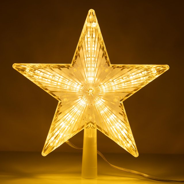 Estrella para la punta del árbol de Navidad, 8.7", 31 luces LED, funciona con pilas AA, ideal para decorar escenas navideñas y festivales (blanco cálido)