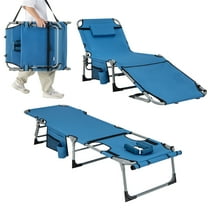 Gymax Folding Chaise Lounge Chair Sunbathing Recliner w/ Face Hole & Removable Pillow